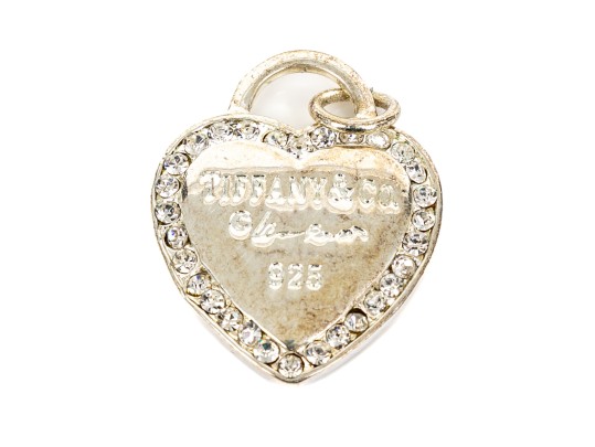 Sterling Silver Large Heart Motif Pendant, Cz Border, Inspired By Tiffany