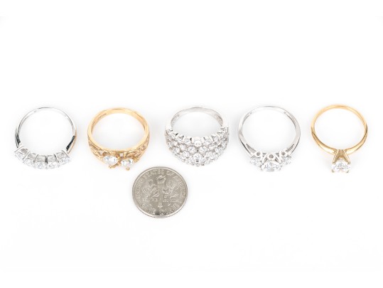 14k Gold Collection Of Five Assorted Rings, Sizes 6- To 7