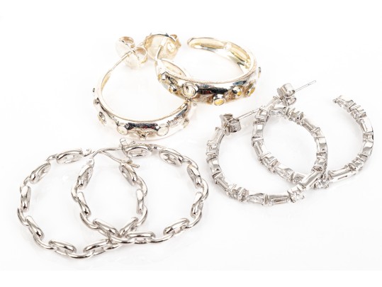 Six Pairs Of Sterling Silver Hoop Earrings