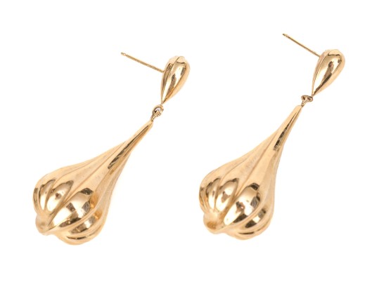 14k Yellow Gold Striking Elongated Tapered Hollow Tearpendant Earrings