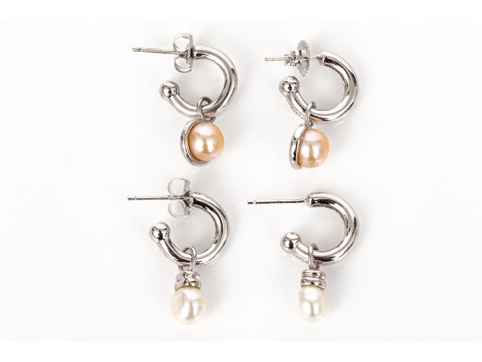 Collection Of Assorted Sterling Earrings, Including Cultured Freshwater Pearls Styles