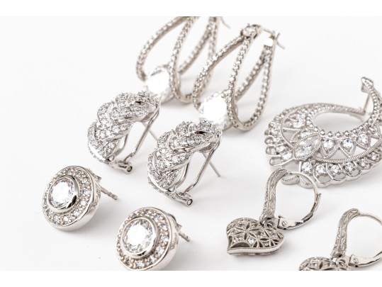 Eight Pairs Of Formal Sterling Silver Earrings