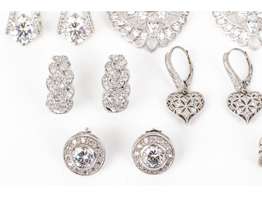 Eight Pairs Of Formal Sterling Silver Earrings
