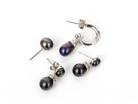 Collection Of Assorted Sterling Earrings, Including Cultured Freshwater Pearls Styles