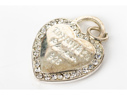 Sterling Silver Large Heart Motif Pendant, Cz Border, Inspired By Tiffany