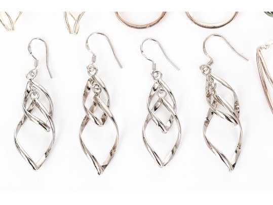 Six Pairs Of Sterling SIlver Modern Dangle Earrings