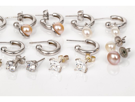 Collection Of Assorted Sterling Earrings, Including Cultured Freshwater Pearls Styles