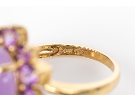 14k Yellow Gold Purple Aventurine And Amethyst Halo Cocktail Ring, Size 6