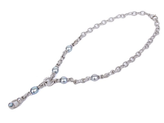 Judith Ripka Sterling Silver Beautiful Ribbed Link And Faux Pearl 