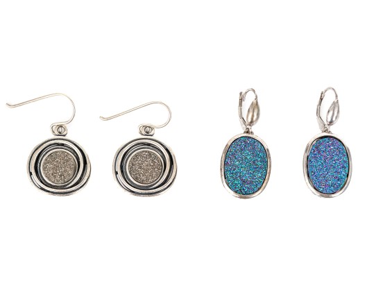Collection Of Assorted Sterling Silver Fun Druzy Pendant Earrings