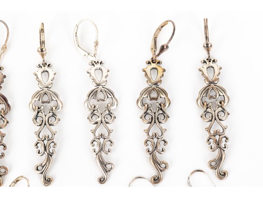 Six Pairs Of Sterling Silver Dangle Earrings