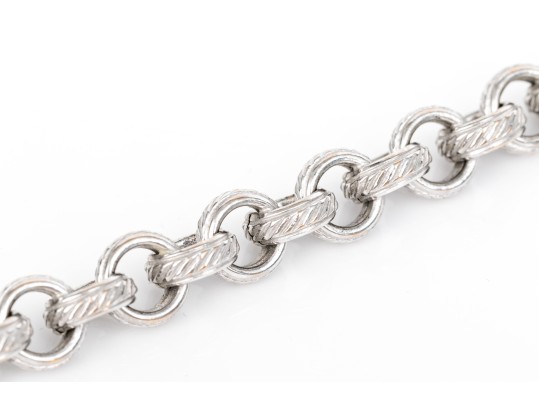 14k White Gold Handsome Chunky Rolo Link Bracelet, Ribbed Finish