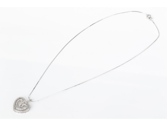 14k Fine Snake Chain With 18k Gold Diamond Set Double Open Heart Pendant, App. 0.15 TCW