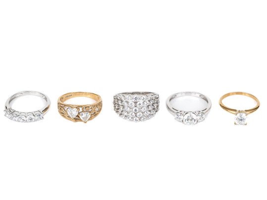 14k Gold Collection Of Five Assorted Rings, Sizes 6- To 7
