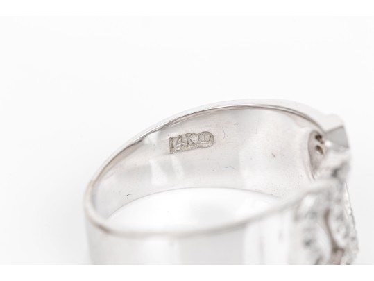 14k White Gold Fun Wide Double Diamond Set Open Heart Ring, App. 0.07 TCW, Size 6.5