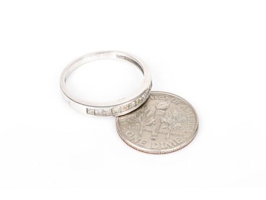 14k White Gold Pretty Princess Cut Diamond Channel Set Band, App. 0.20 TCW,