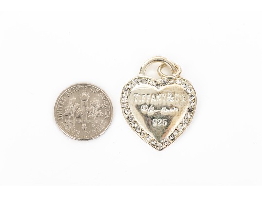 Sterling Silver Large Heart Motif Pendant, Cz Border, Inspired By Tiffany