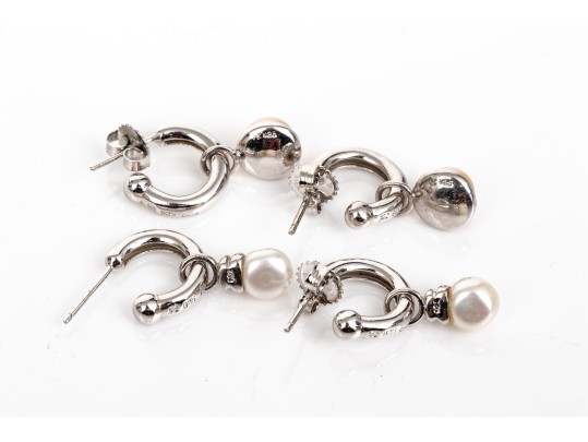Collection Of Assorted Sterling Earrings, Including Cultured Freshwater Pearls Styles