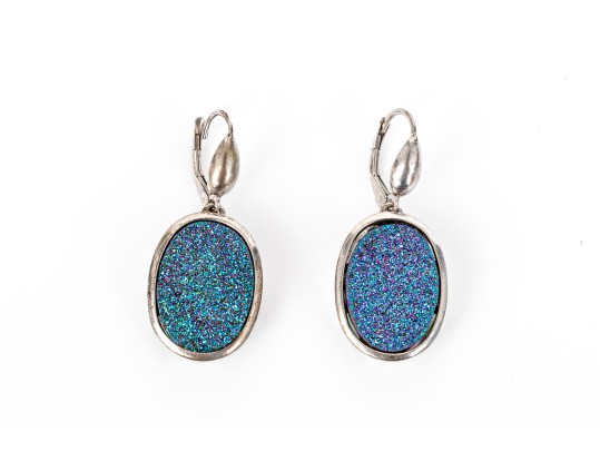 Collection Of Assorted Sterling Silver Fun Druzy Pendant Earrings
