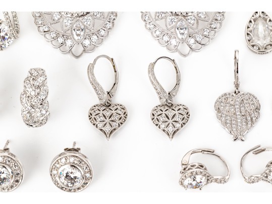Eight Pairs Of Formal Sterling Silver Earrings