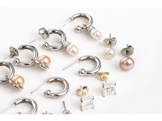 Collection Of Assorted Sterling Earrings, Including Cultured Freshwater Pearls Styles