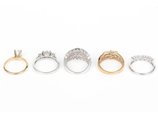 14k Gold Collection Of Five Assorted Rings, Sizes 6- To 7