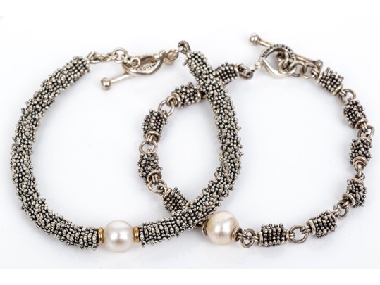 Michael Dawkins Sterling Silver Fun Complementary Pair Of Stacked Rondelle Motif Bracelets