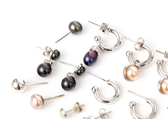 Collection Of Assorted Sterling Earrings, Including Cultured Freshwater Pearls Styles