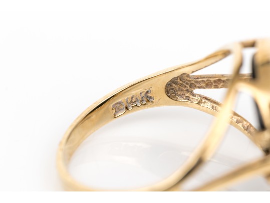 14k Yellow Gold Fabulous Vintage Black Onyx Cat Motif Ring, Size 6