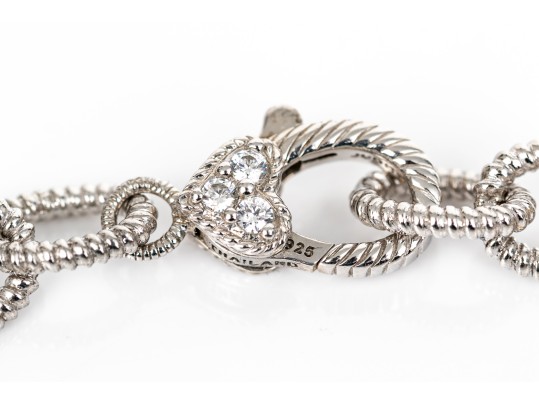 Judith Ripka Sterling Silver Beautiful Ribbed Link And Faux Pearl 