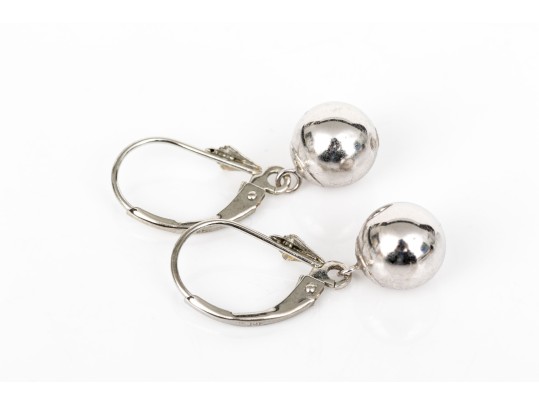 14k White Gold Simple Pendant Ball Earrings, High Polished