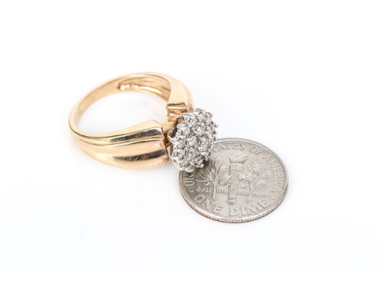 10k Retro Round Diamond Cluster Ring With Wide Ribbed Sides, App. 0.20 TCW, Size 6