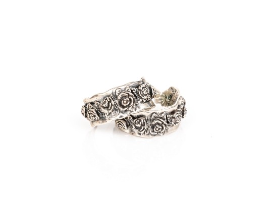 Collection Of Sterling Silver Flower Motif Pendant Style And Hoop Earrings