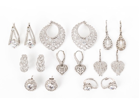 Eight Pairs Of Formal Sterling Silver Earrings