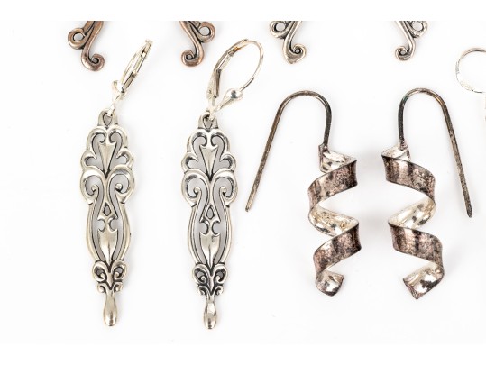 Six Pairs Of Sterling Silver Dangle Earrings