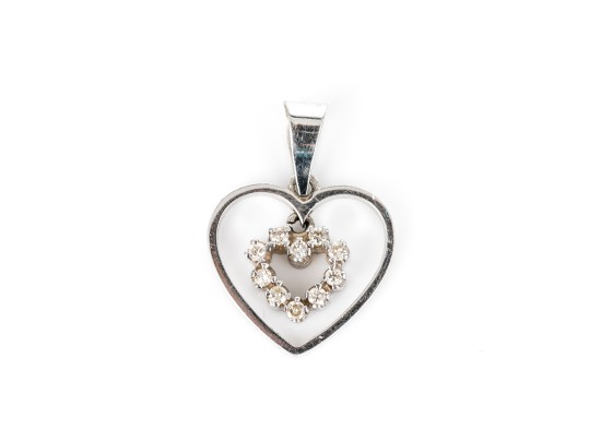 14k White Gold Pretty Open Floating Frame Diamond Set Heart Pendant, App. 0.10 TCW