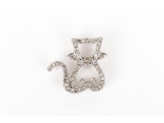 Sterling Silver Fun Diamond Set Sitting Cat Silhouette Pendant, App. 0.12 TCW