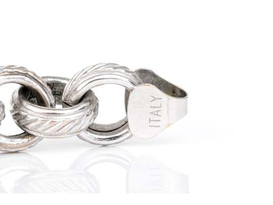 14k White Gold Handsome Chunky Rolo Link Bracelet, Ribbed Finish