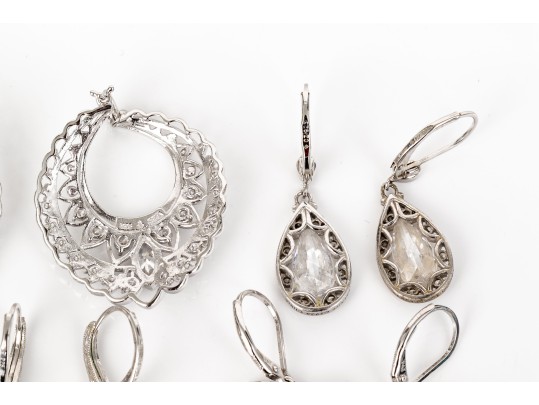 Eight Pairs Of Formal Sterling Silver Earrings