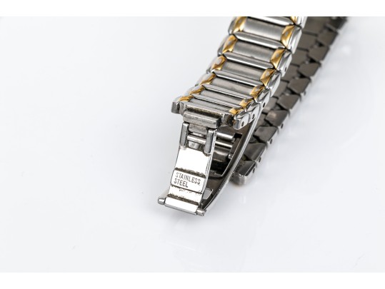 Movado Small Quartz Two Tone 26mm Watch, White Dial Black Roman, Bracelet