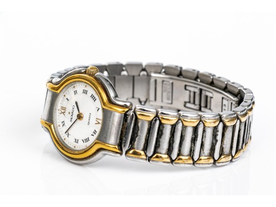 Movado Small Quartz Two Tone 26mm Watch, White Dial Black Roman, Bracelet