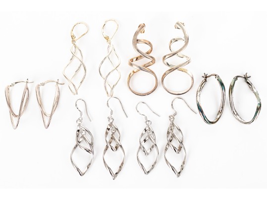 Six Pairs Of Sterling SIlver Modern Dangle Earrings