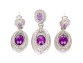 Judith Ripka Sterling Silver Funky Purple Cz Pendant Earrings And Matching Enhancer Set