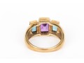 14k Yellow Gold Striking Blue Topaz And Amethyst Three Stone Ring, Size 6
