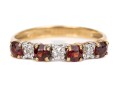 10k Yellow Gold Burgundy Glass And White Sapphire 7 Stone Ring, Size 5.75+