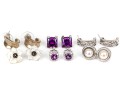 Six Pairs Of Sterling SIlver Earrings, Amethyst, Mother Of Pearl, Pearl