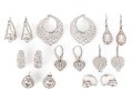 Eight Pairs Of Formal Sterling Silver Earrings