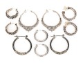 Collection Of Assorted Sterling Silver Balinese Motif Hoop Earrings