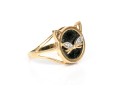 14k Yellow Gold Fabulous Vintage Black Onyx Cat Motif Ring, Size 6