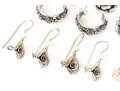 Collection Of Sterling Silver Flower Motif Pendant Style And Hoop Earrings